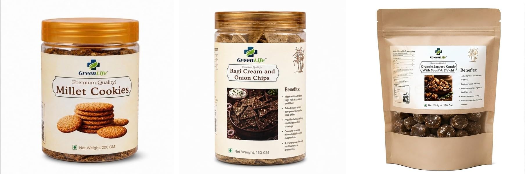Millet Cookies | Baked | Tea Time | 200gRagi Cream & Onion Chips | Ragi | 150gOrganic Jaggery Candy Ginger Mix 250g | Natural Desi Gur | Traditional Sw-image-23