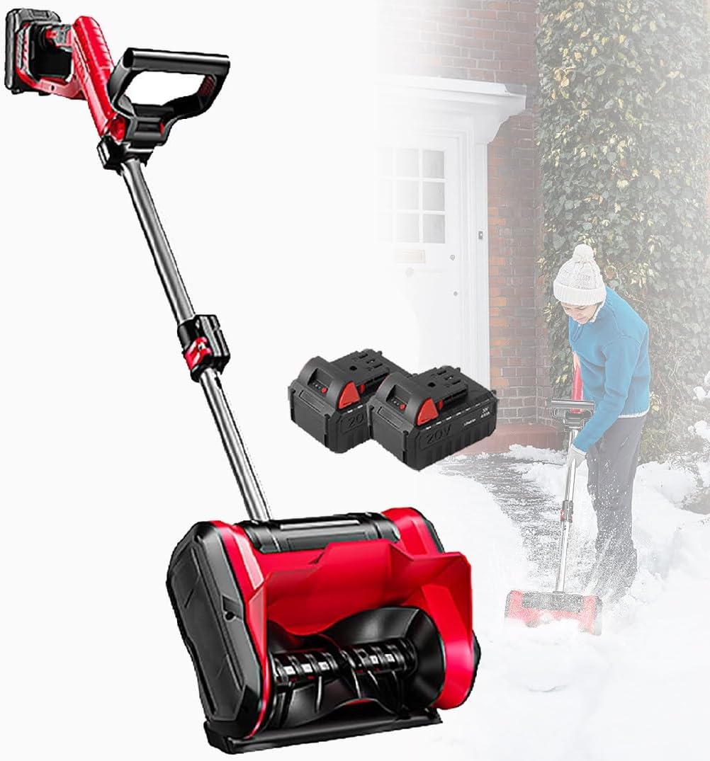Cordless Snow Shovel, Auto Electric Snow Shovels, Rechargeable Snow Thrower 8m Throwing Distance, Battery Snow Blower (2 * 20V Battery)