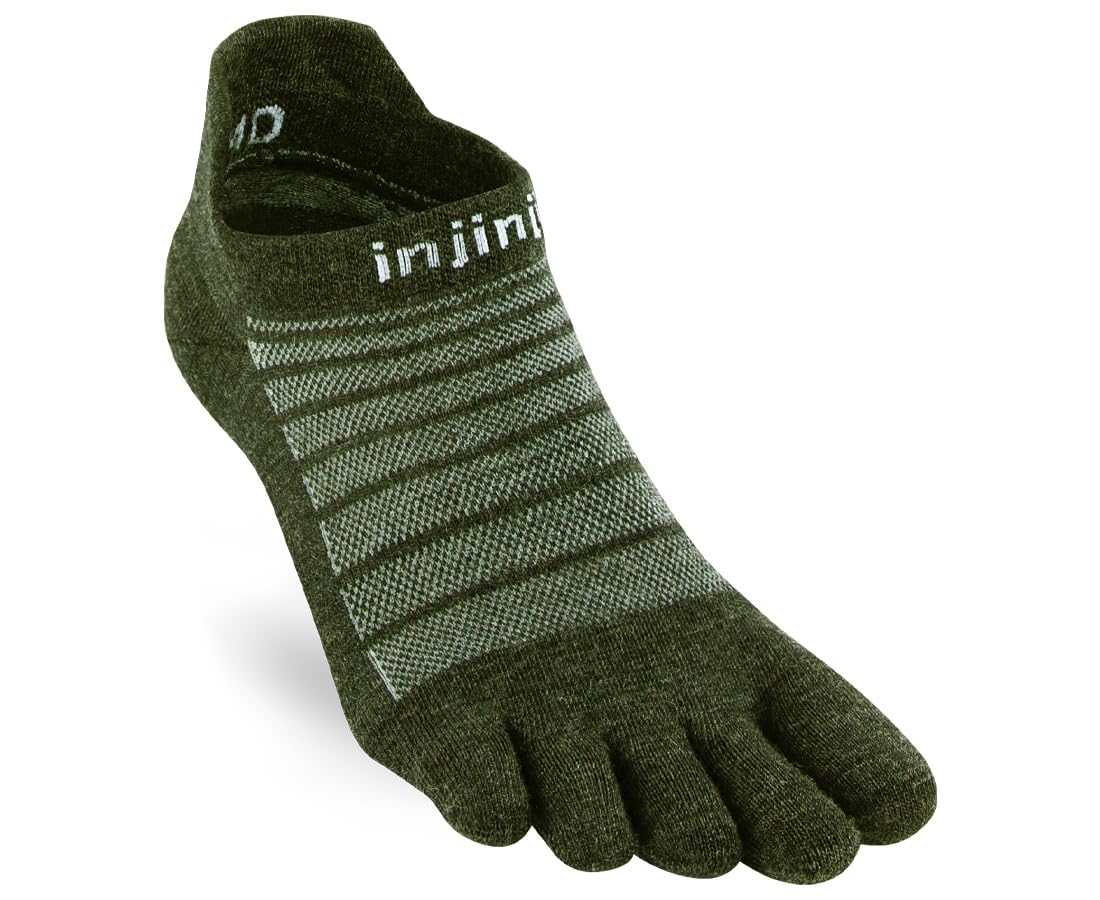 Injinji Unisex Forest Run Lightweight No-Show Wool Running Toe Socks