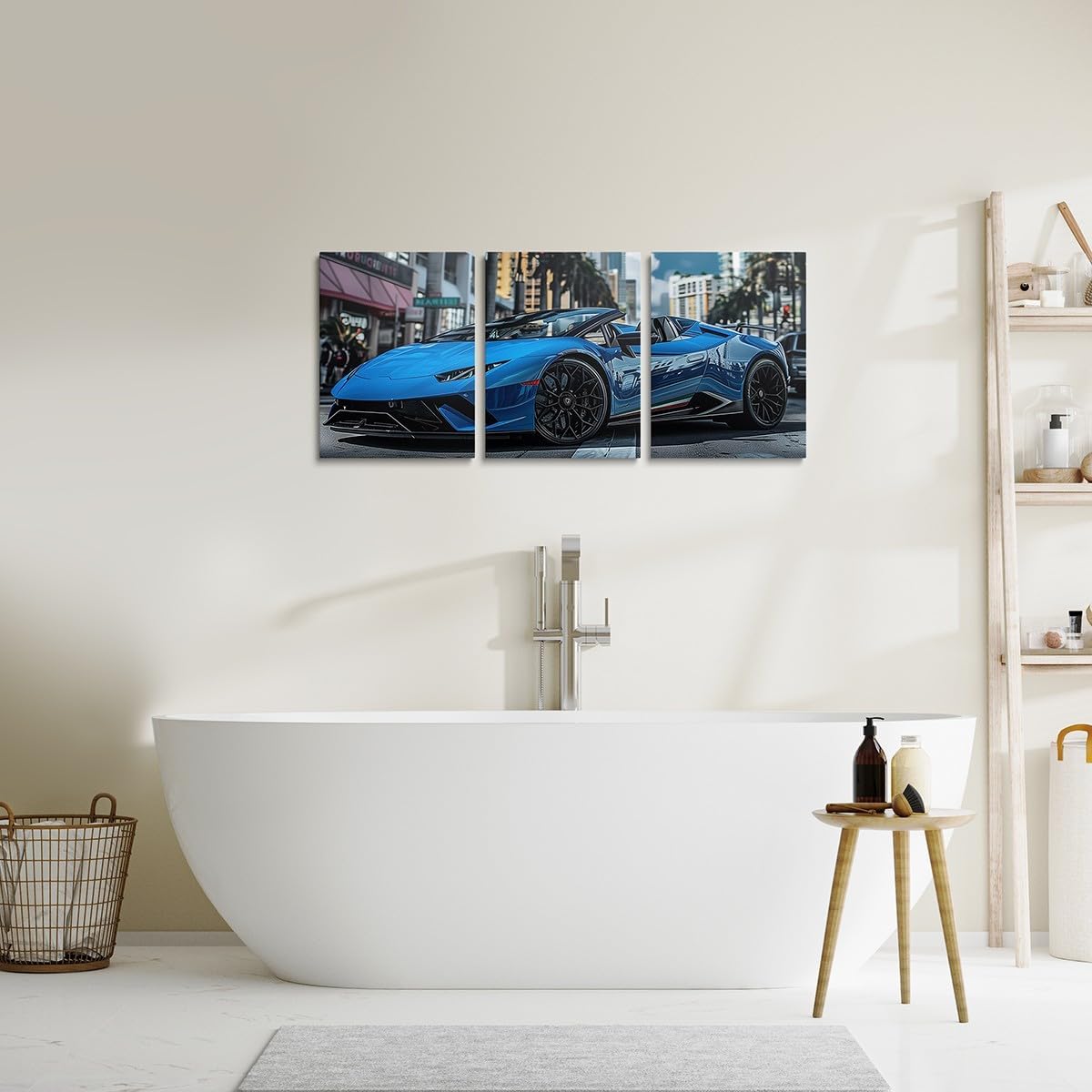 Erosebridal Blue Car Canvas Wall Art Set of 3 Cool Cars Room Decor for Boys Men,Sports Car Pictures Wall Decor for Bedroom Living Room Office,Race Car Posters Prints Car Decorations for Home