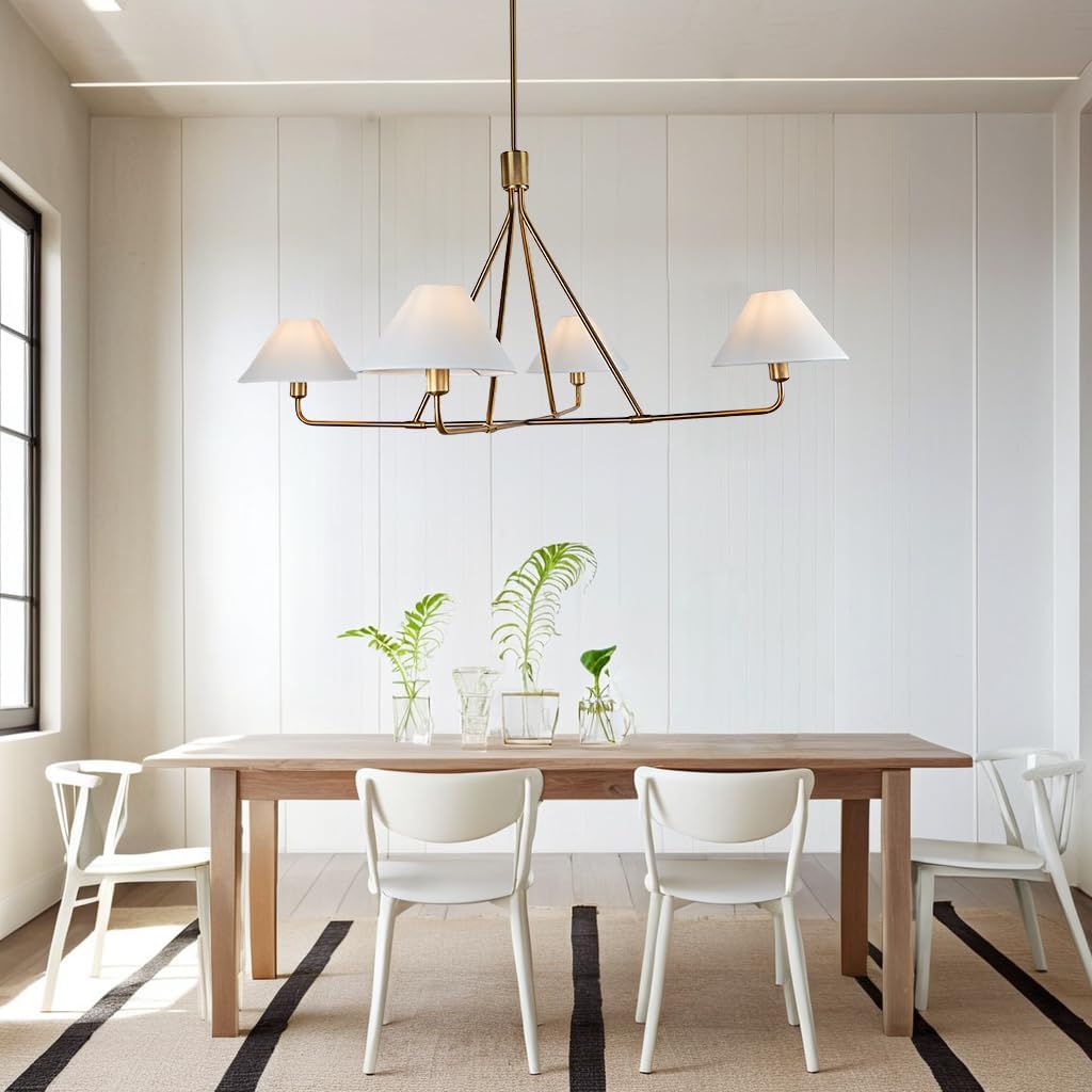 Architectural Cone Shade Chandelier, 46in Diameter × 27in Height, Elegant Dining Room Lighting for Living Space(Brass)