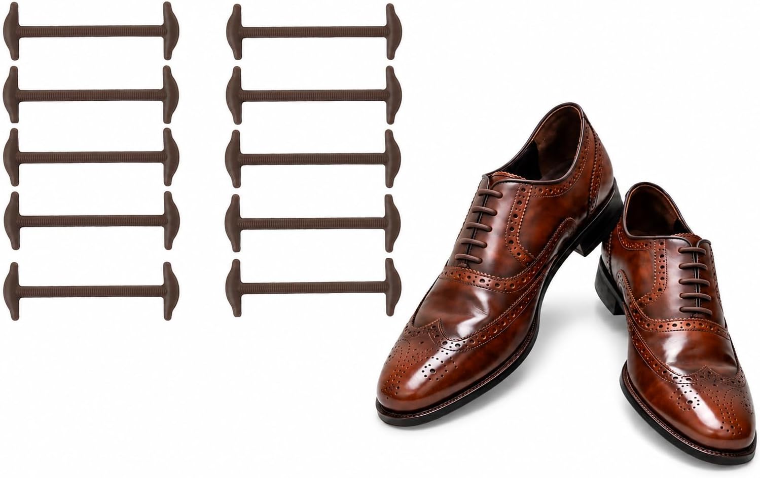 Elastic No Tie Dress Shoe Laces for Men – Silicone Anchor-Type Laces, Black & Brown