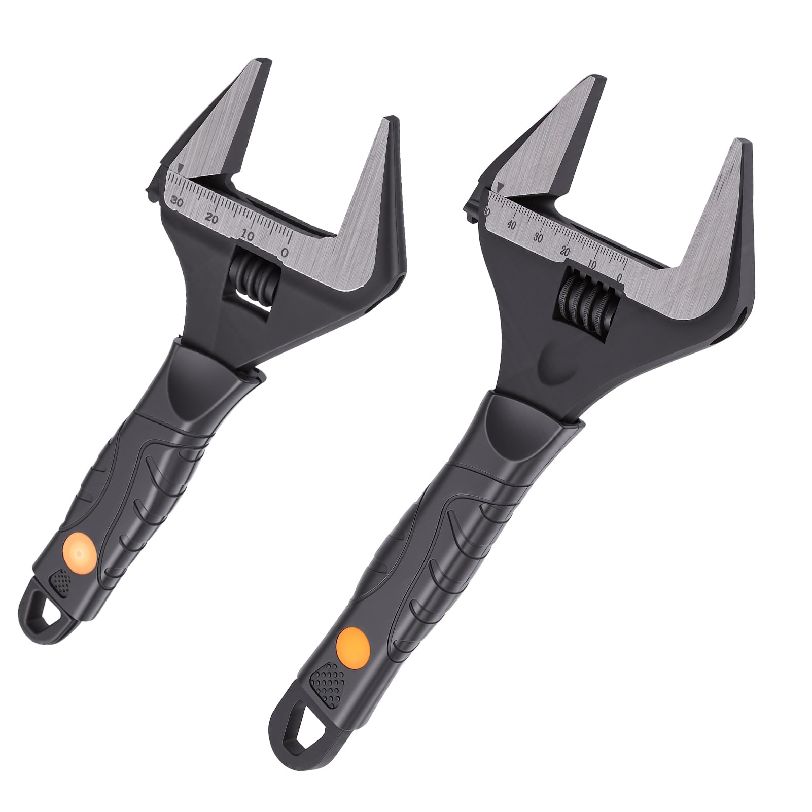 HISUEKIG 2Pcs Adjustable Spanner Set, Wrenches with Non-Slip Handle, Wide Jaw Opening Black Oxide Finish, Heavy-Duty Plumbing Tools for Plumbers, Cr V Alloy Steel (6" and 8")