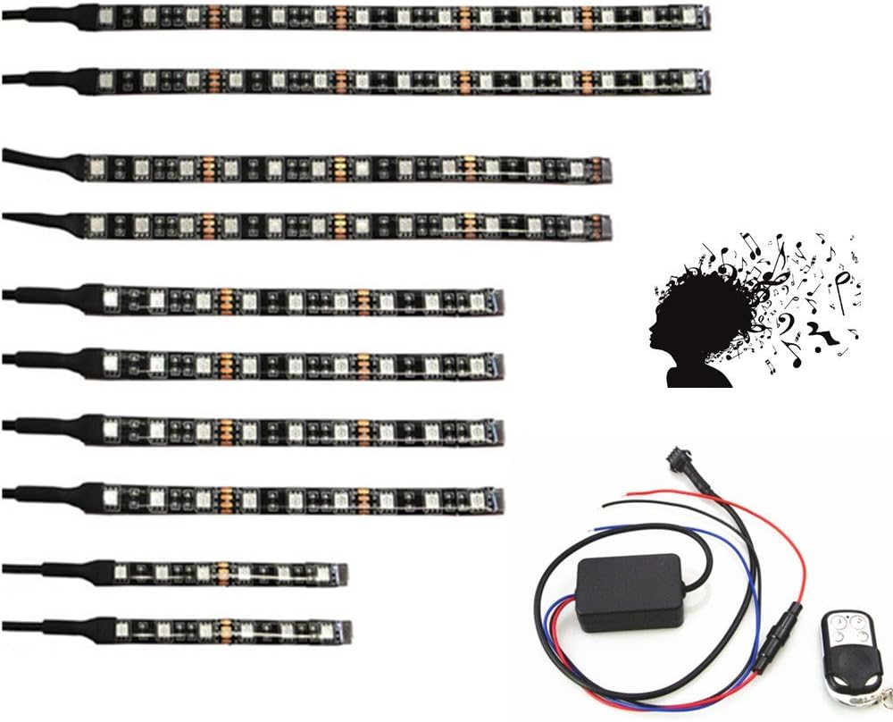 ADVANCED Sound Activated 18 Colors 10PCS LED Glow Light Motorcycle Million Color with Brake&Turn Signal Function Remote Controller