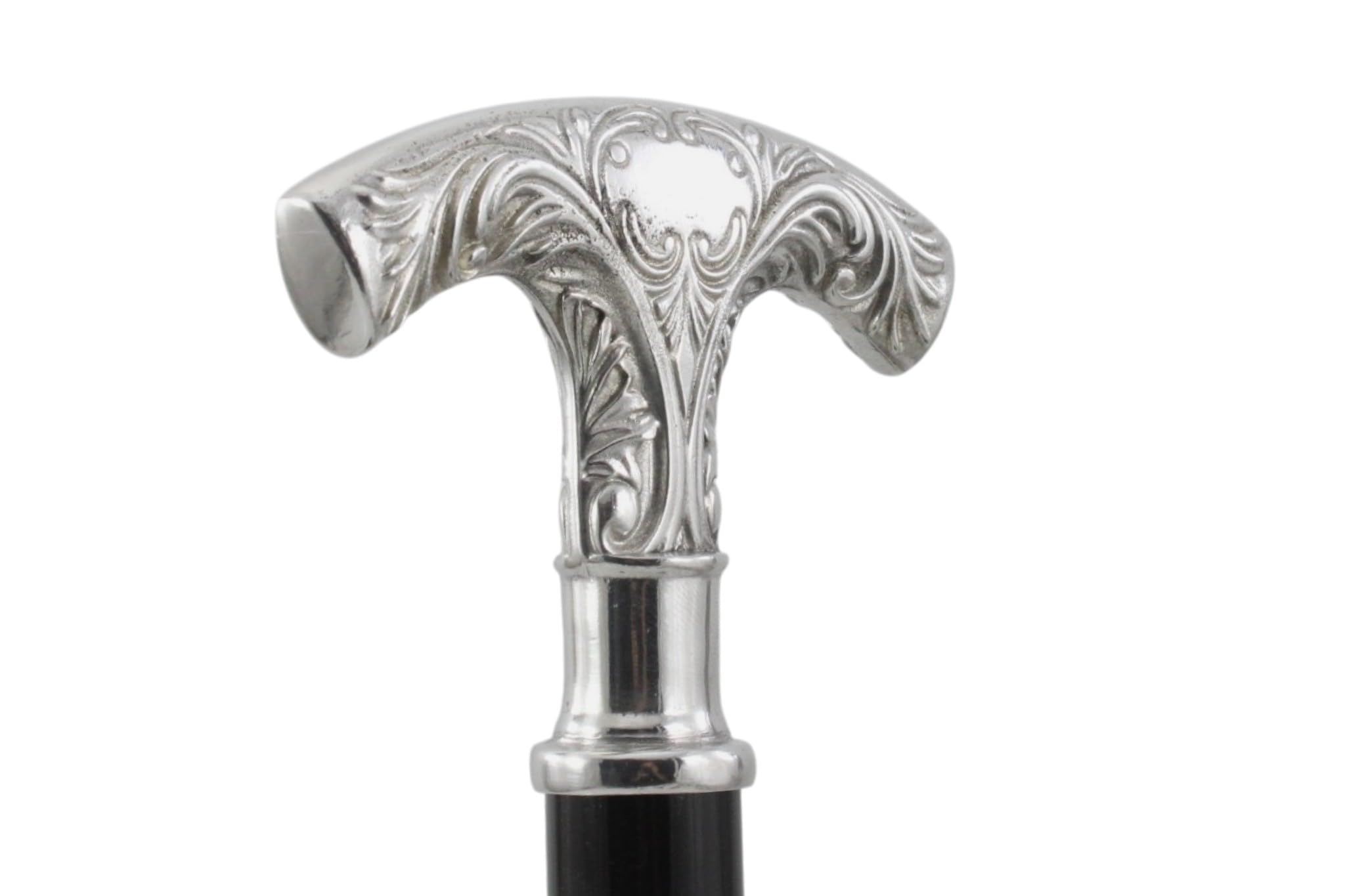 Bastón Artesanal de Madera Negra con Mango de Metal cincelado, 97 cm, Capacidad 135 kg - Elegante Regalo de Ceremonia para Hombres, Mujeres y Personas Mayores