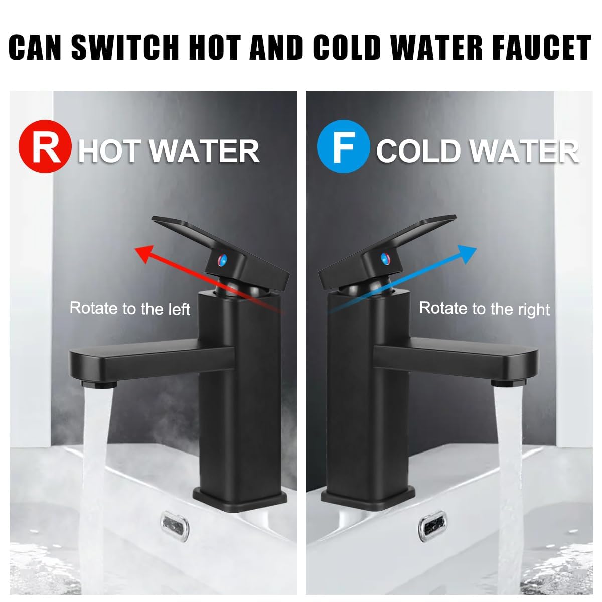 Robinet Salle Bain Noir, Mitigeur Lavabo en Alliage avec L'eau Froide et Chaude Disponible, Robinet Lavabo avec Deux Tuyaux, pour Les Toilettes, La Salle de Bain (C)