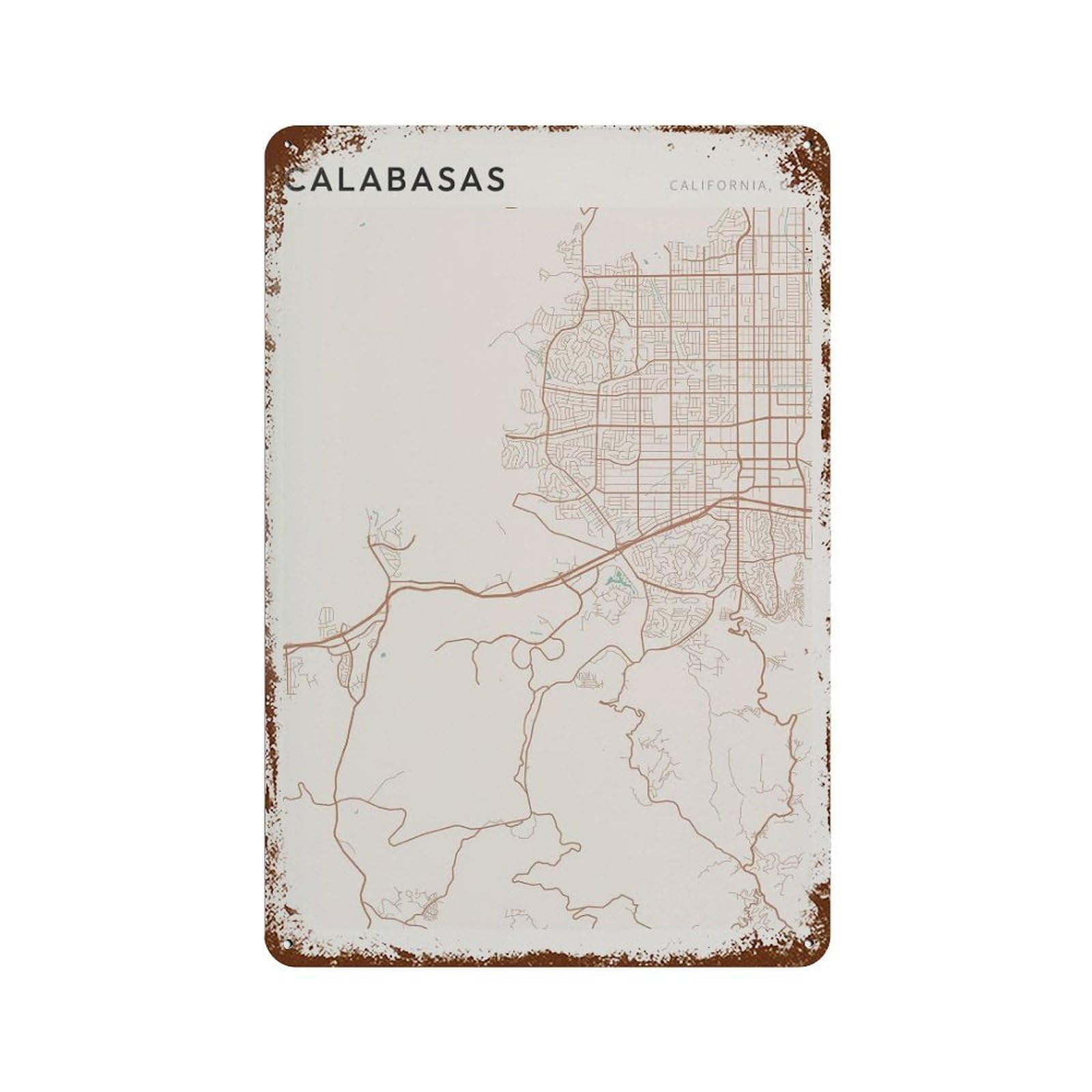 xiaoxiaoshen Calabasas Map California Travel Gift Farmhouse Decor Kitchen (2) Wall Decor Art Metal Tin Poster Modern Home Decor Art Home Bar Shop Decorations Vintage Sign 30x20cm