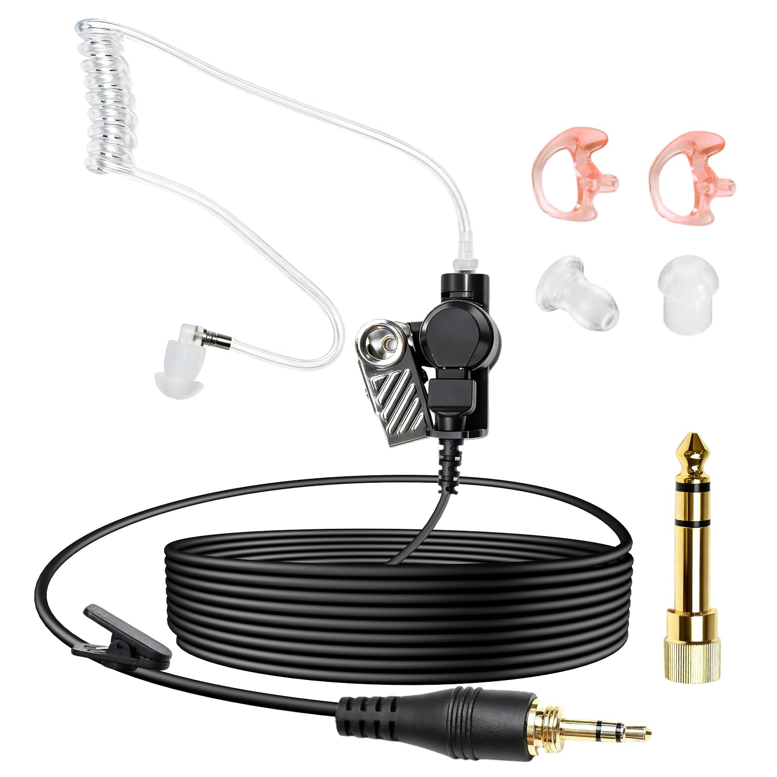 WODASEN IFB Earpiece 3.5mm Anchor Broadcaster in Ear Monitor Used On Stage On Camera Professional Earset w/ 1/4'' Connector for iPhone Android Telex Lecstronics Clear-Com Comrex (Black)