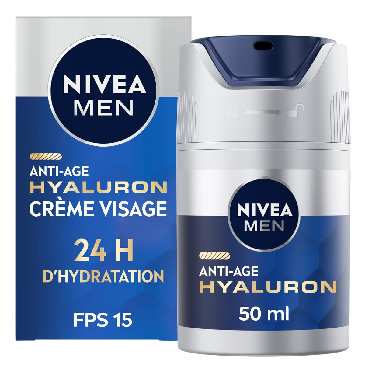 NIVEA MEN Crème de Jour DNAge (1 x 50 ml), Crème visage anti-​âge avec Acide Hyaluronique et Créatine, Soin homme hydratant à la protection solaire FPS 15