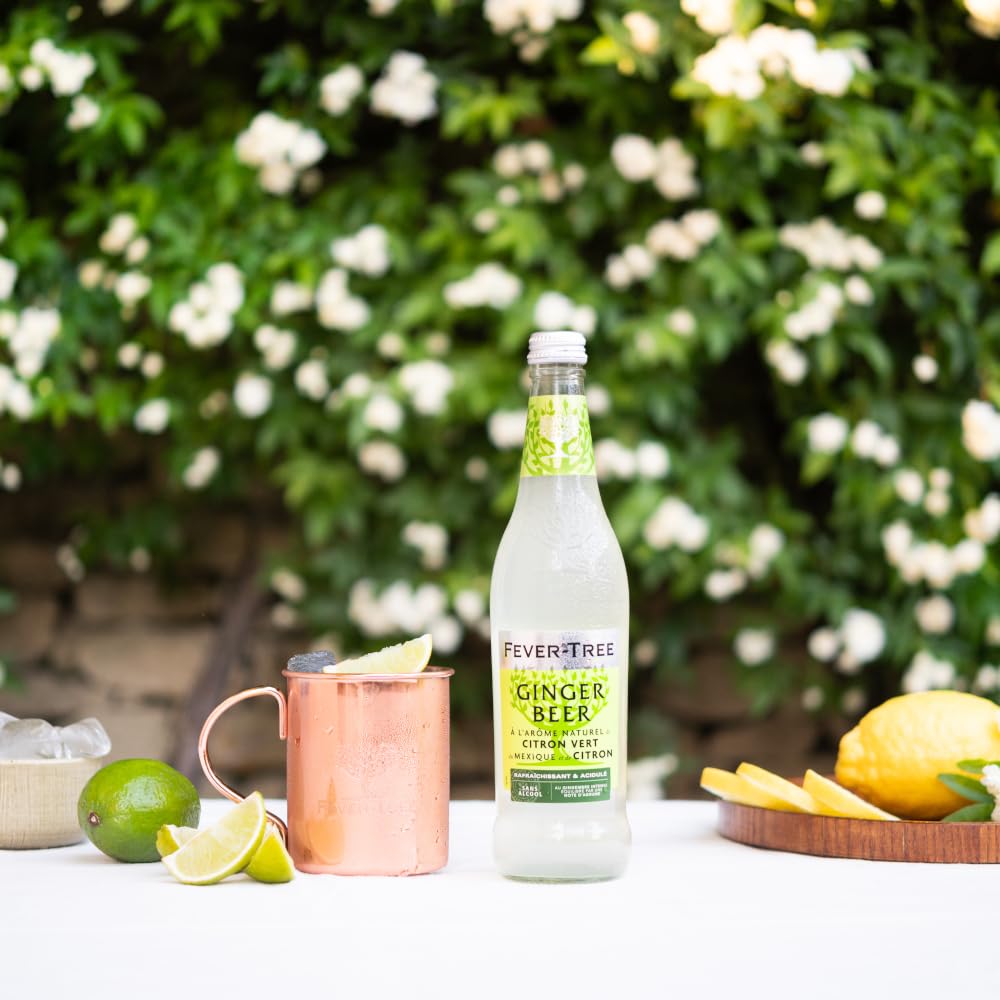 FEVER-TREE - 8 Bouteilles de 500 ml de GINGER BEER LIME- Boisson gazéifiée non alcoolisée aromatisée au gingembre, citron et citron vert- Pour des cocktails d'exception