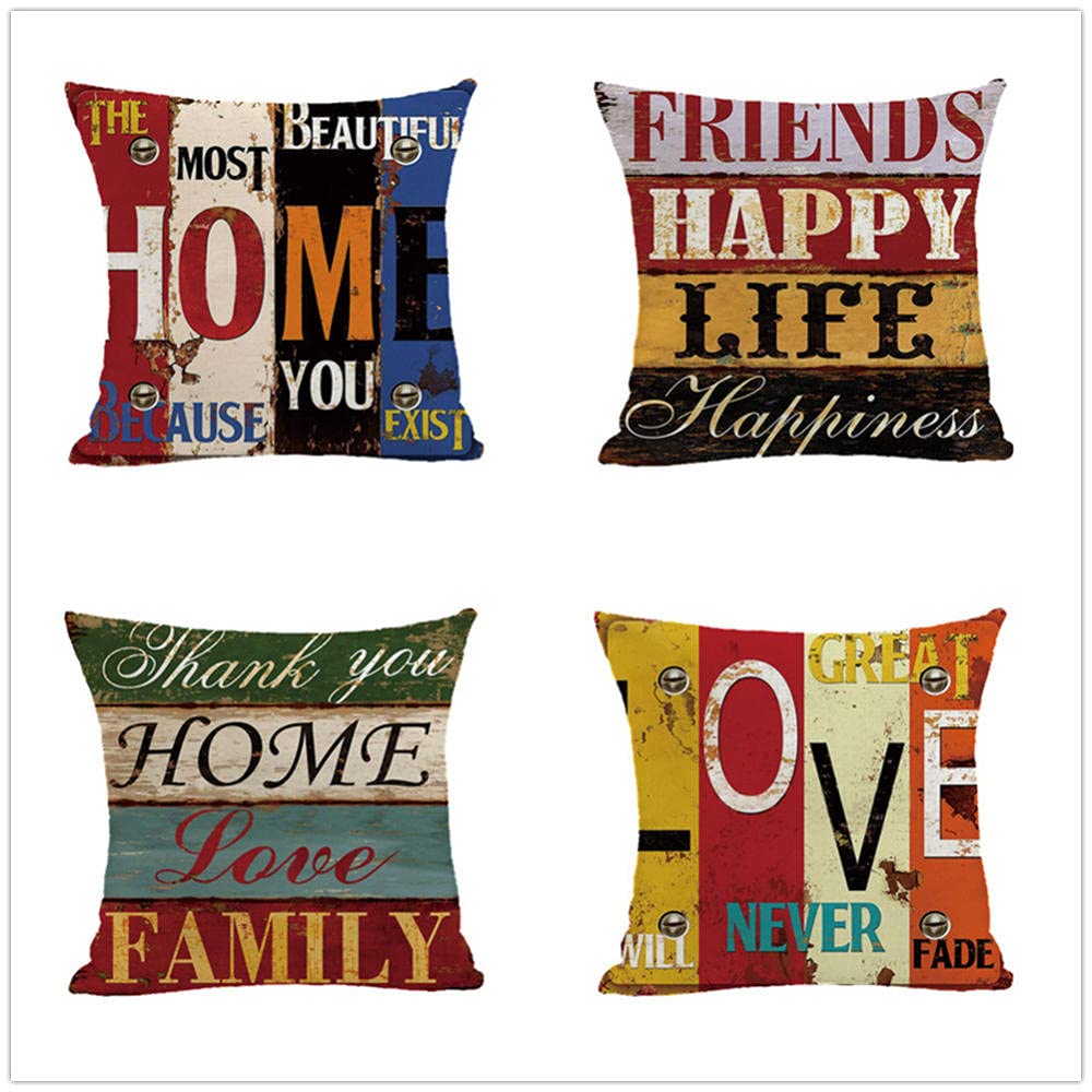 YNGBAAO 4 Pezzi Federe per Cuscino 35x35cm Super Morbido con Cerniera Invisibile Quadrato Doppia Faccia Alfabeto Inglese 14x14inch Cuscini Divano per Soggiorno Sedia Auto Letto