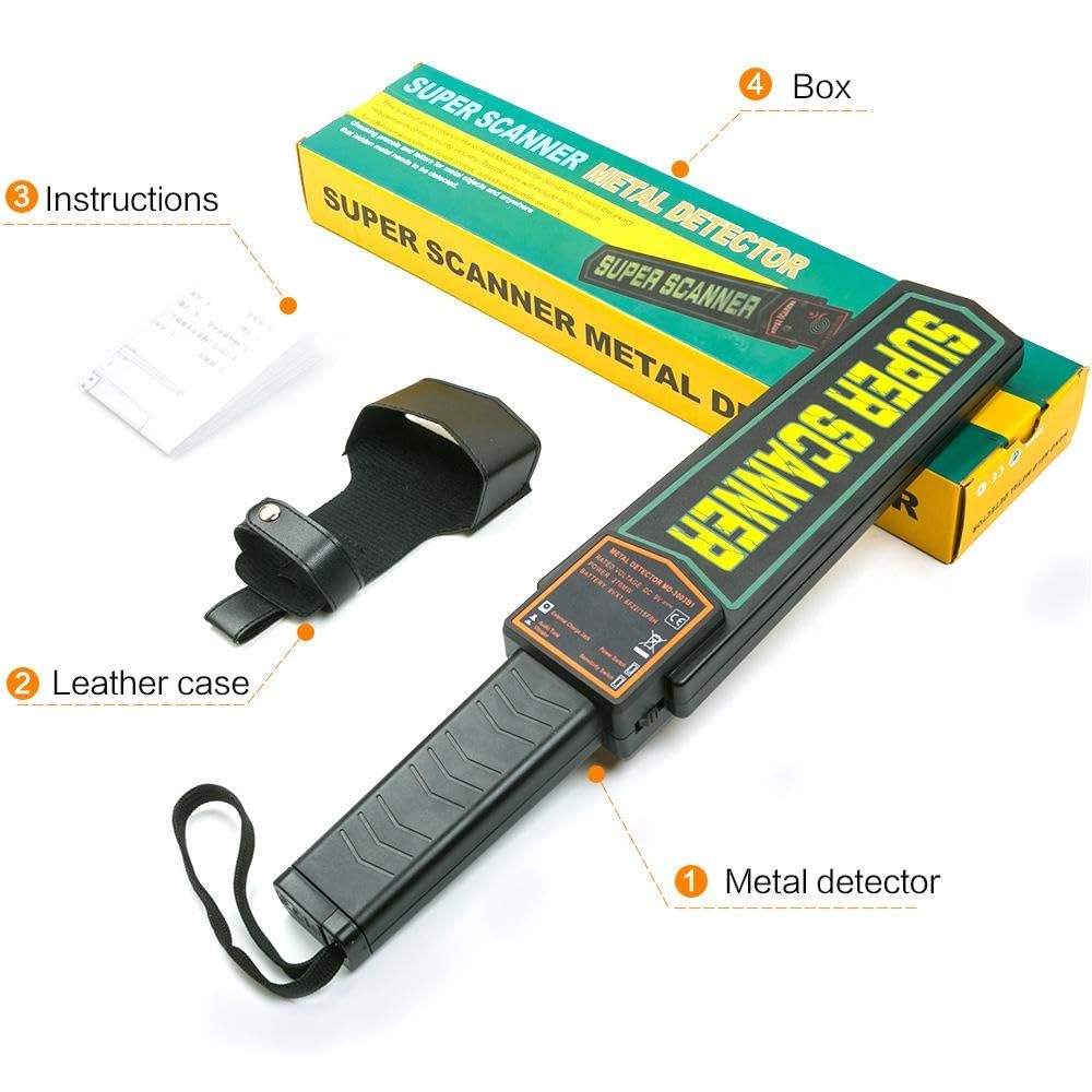 MARJI&ANUVRUTTI High Sensitivity Hand Held Metal Detector, Leather case on Handle, No Battery Included, Alarm Mode -Sound, Vibration & Led Lights for Malls, Airports, Railway Stations, Banks. 2