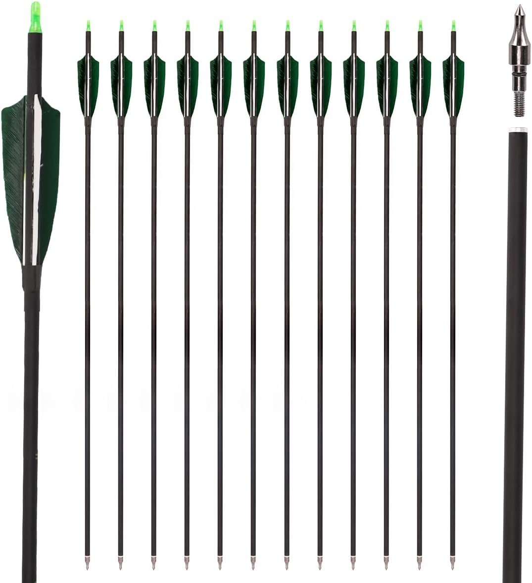 LWANO 30" Carbon Arrows-Archery Target Practice Hunting Arrows with 4" Turkey Feather Spine 500 for Recurve & Long Bow(Pack of 12)