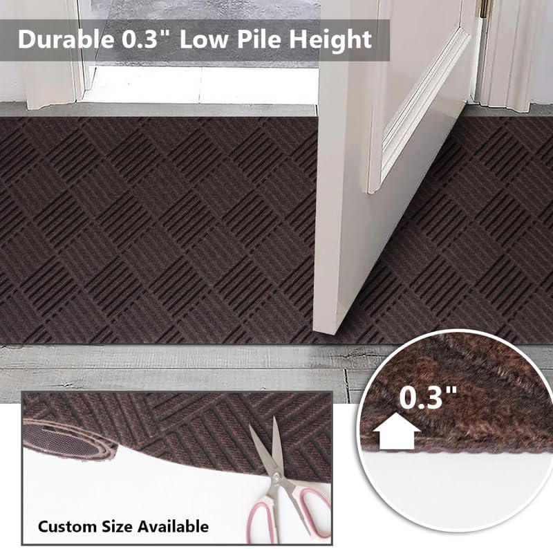 Runner Rugs 2FTx7FT Indoor Outdoor Hallway Runner Rubber Backing Non-Slip Carpet Washable Area Rugs Custom Sizes for Entryway Kitchen Bathroom Laundry Room Balcony Patio Brown