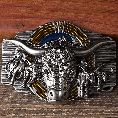 Rnuie Western Cowboy Belt Buckle For Men,Vintage Metal Alloy Bull Head Belt Buckle And American Flag Cross Belt Buckle(Grey) #TOP2
