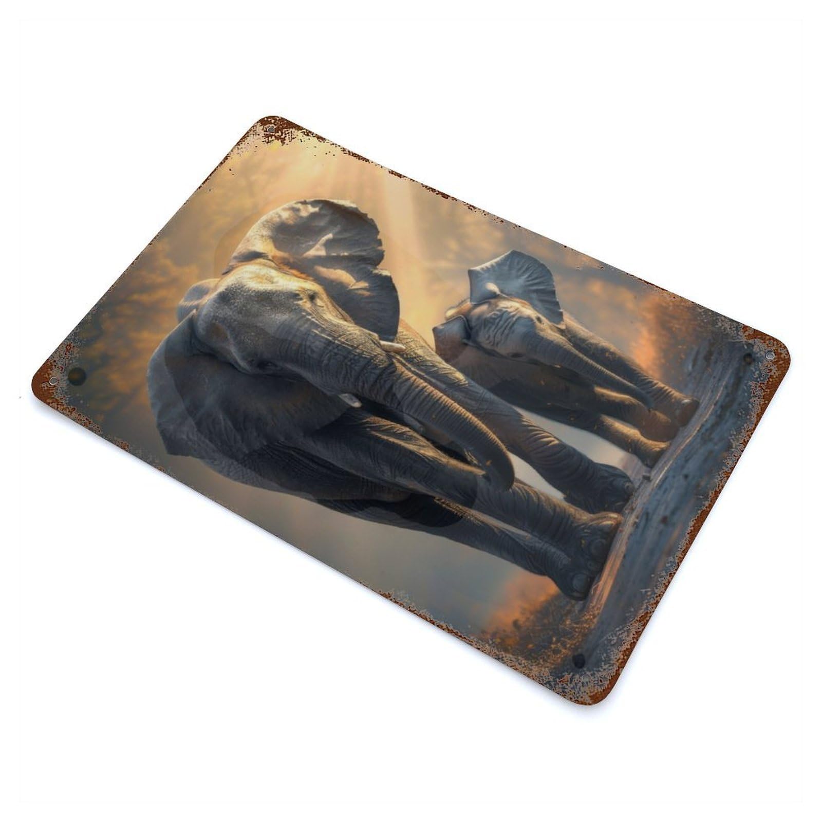 Garage Style Elephant Animal Family Rusty Metal Tin Sign 11.8"x7.9", Farmhouse Wall Decor for Bar And Workshop