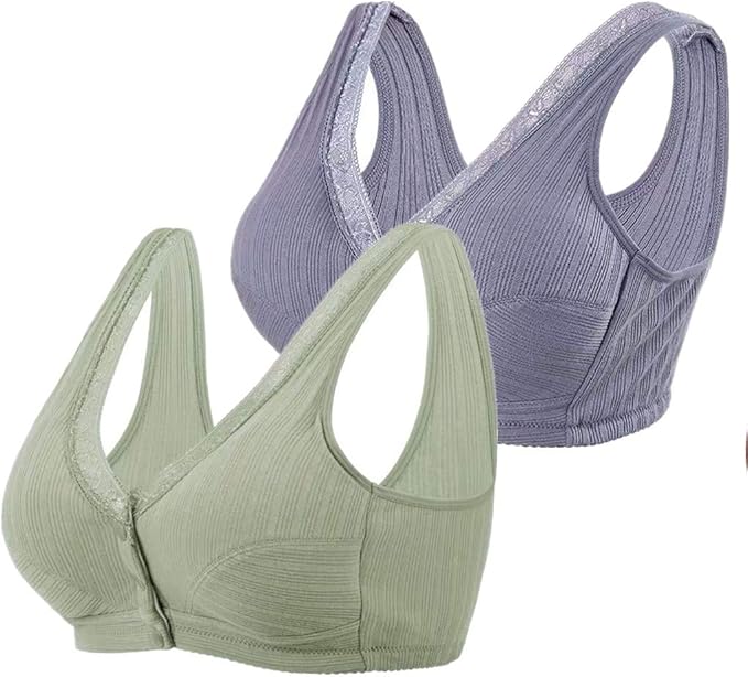Women's Comfort Bra with Lace Front Buckle Seamless Bra with Removable