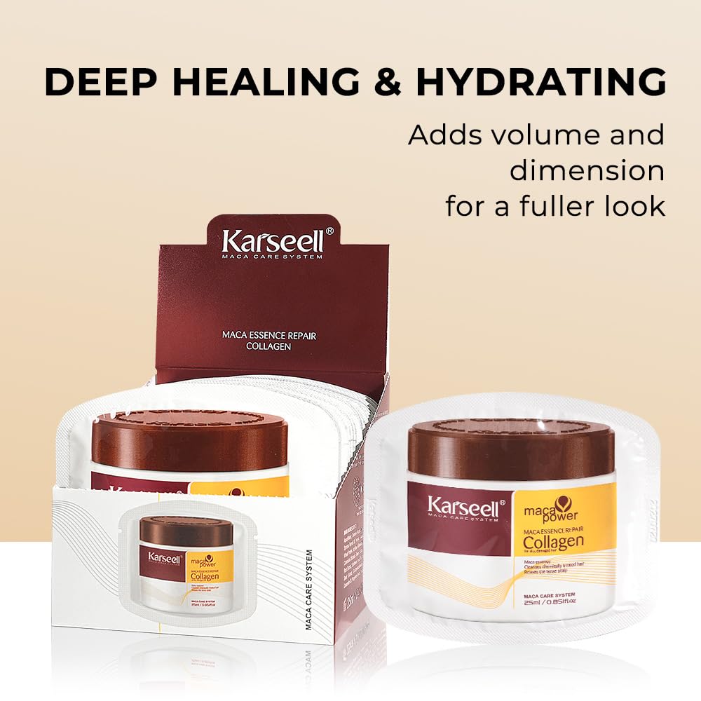 Karseell Colágeno Mascarilla Pelo 25ml x 24Pcs, Reparación Profunda Mascarilla Capilar para Seco y Dañado el Cabello Todo Tipo de Cabellos