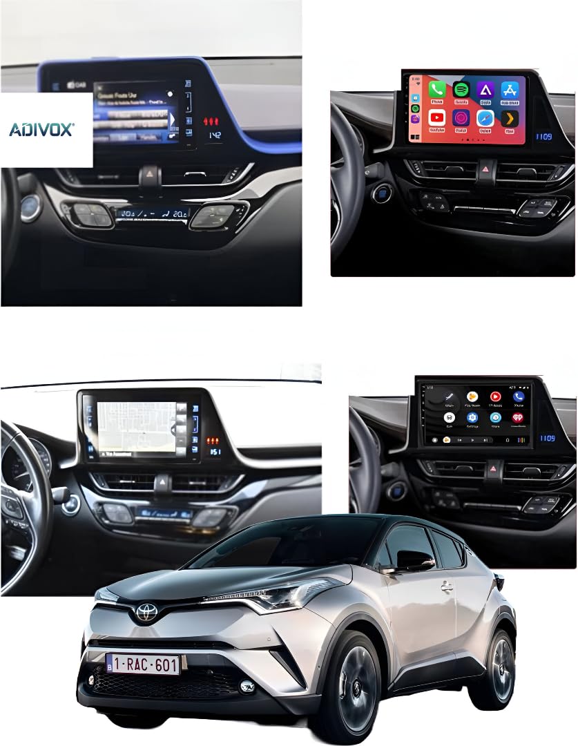 Autoradio Android 14 - Toyota C-HR 2016-2022 HD Apple CarPlay et Android Auto - Écran Carplay à écran Tactile de 9 Pouces, système d'autoradio multimédia 2/32 8 cœurs | Wi-FI, Bluetooth, Dab