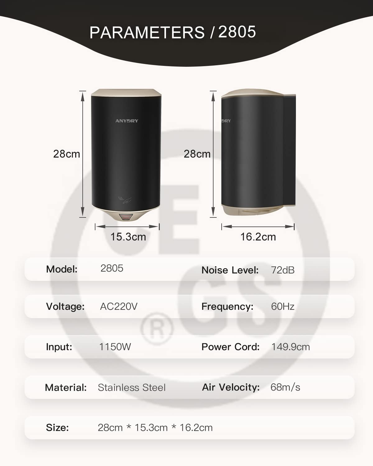 Asciugamani Elettrico AnyDry - 1350W, Acciaio Inox, Asciugatura In 10-15 Secondi - Foto 12