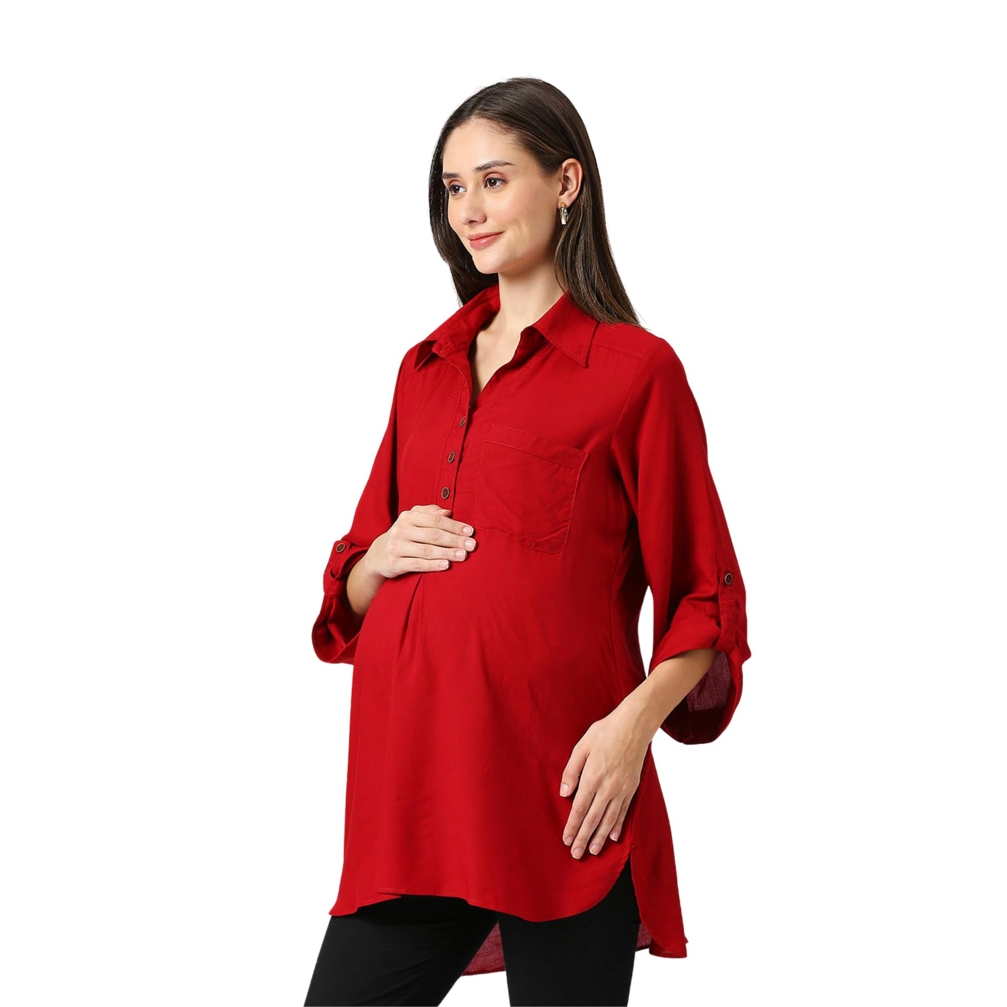 Rayon Casual Maternity Shirt|Maroon-picture-21