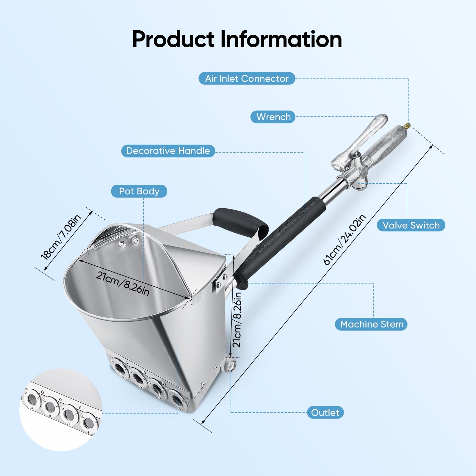 Pistola per Cemento, Pistola per Intonaco Malta 4 Getti con Tramoggia per Pareti e Soffitti, Include 8 Ugelli Metallici Extra, Compatibile con Compressore d'Aria per Intonaco