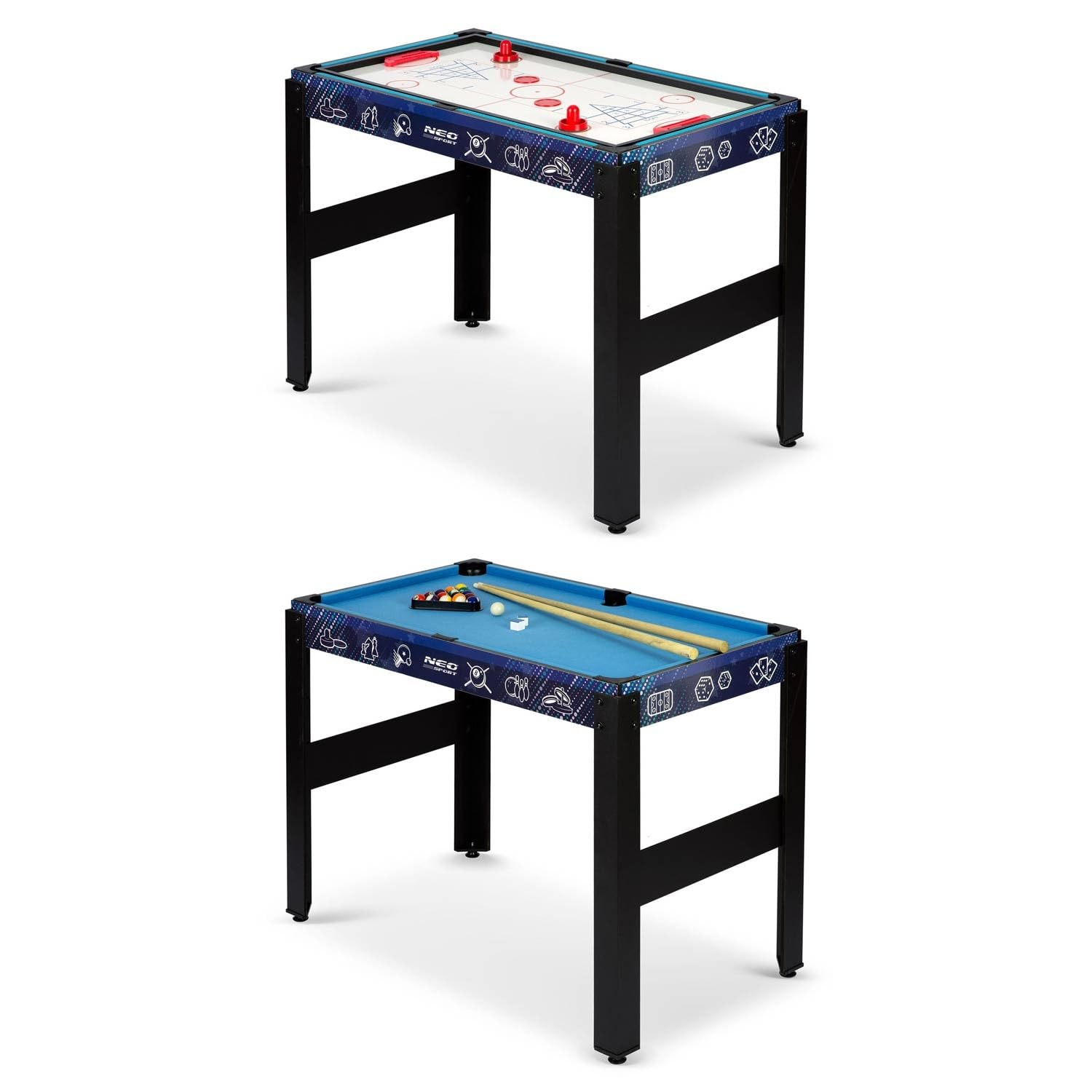 Neo-Sport Multi Spieltisch 12in1, Tischfußball, Tischflagge, Cimberg, Billard, Kontrolle, Bowling, Schach, Karten, 106 x 59 x 90 cm