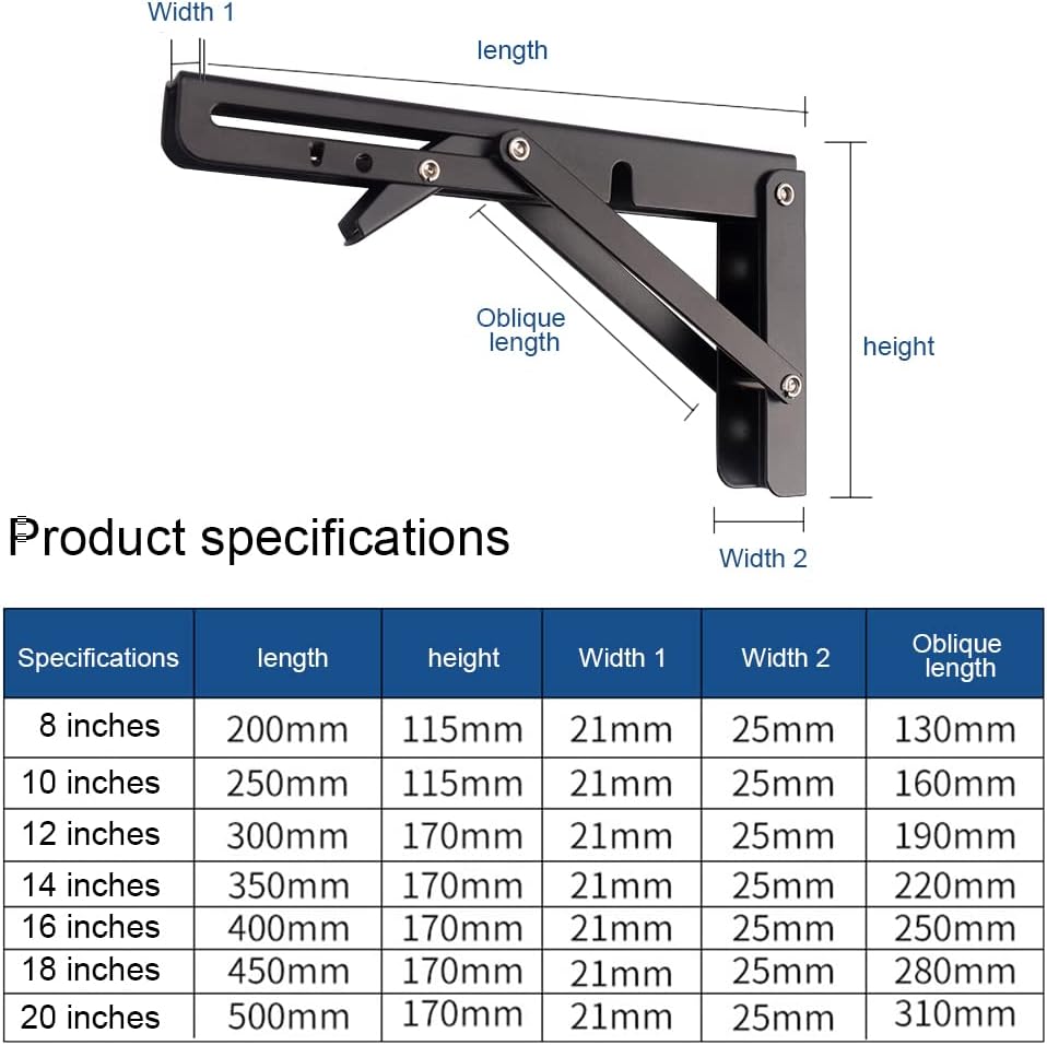 2PCS Folding Shelf Brackets,Heavy Duty Triangle Shelf Bracket for Bench Table,Wall Mounted Standing Shelf Brackets for Saving Place,Multi Size 16" Black