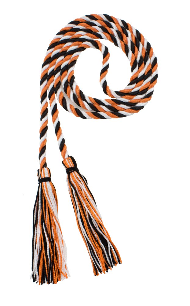 Tassel Depot Graduation Honor Cord - Black/Orange/White - Every School Color Available - Made In Usa