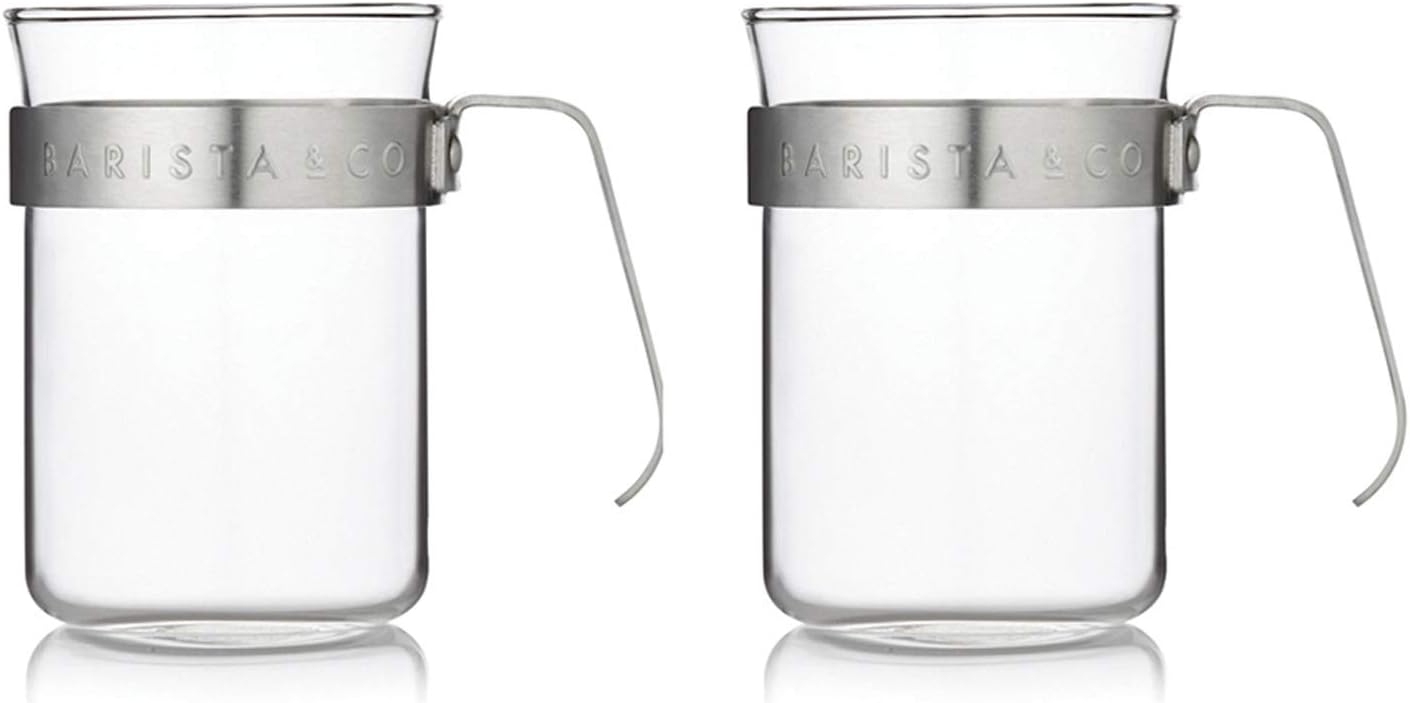 Barista & Co Coffee Glass Cup Matching Borosilicate Glass Coffee Cups with a Metal Stainless