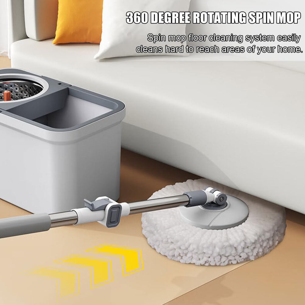 Juego de fregona giratoria y cubo con escurridor, sistema giratorio de 360°, mango ajustable y almohadillas de microfibra lavables para una limpieza eficiente del suelo del hogar