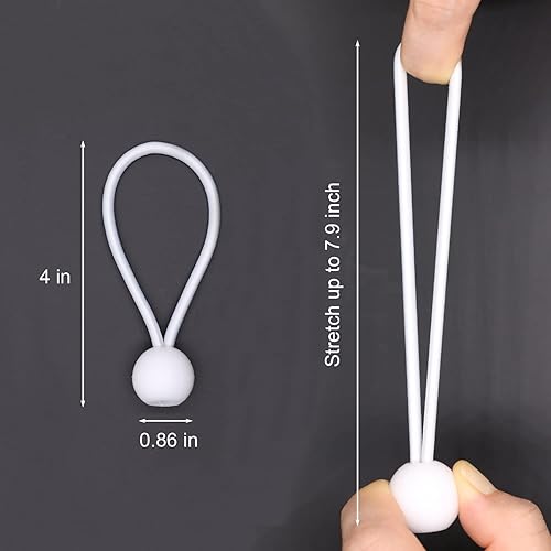 Miniatura 2 de LOOGI Cuerda elástica con bolas, 50 cuerdas elásticas blancas de 4 pulgadas, correas elásticas de lona resistente, correas elásticas de amarre para