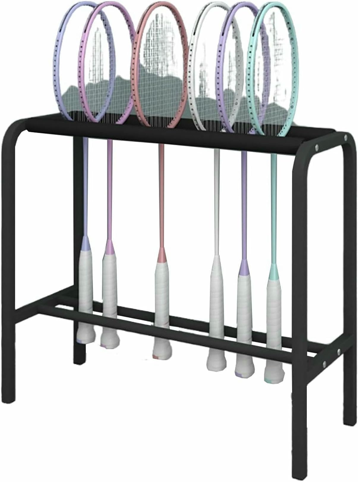 Expositor de raquetas de tenis para club: capacidad para 20 unidades y estructura de 10 kg