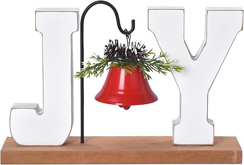 Decoración navideña de madera alegre, letrero de madera con campana, adorno de mesa rústico, centro de mesa de granja, decoración de bloque