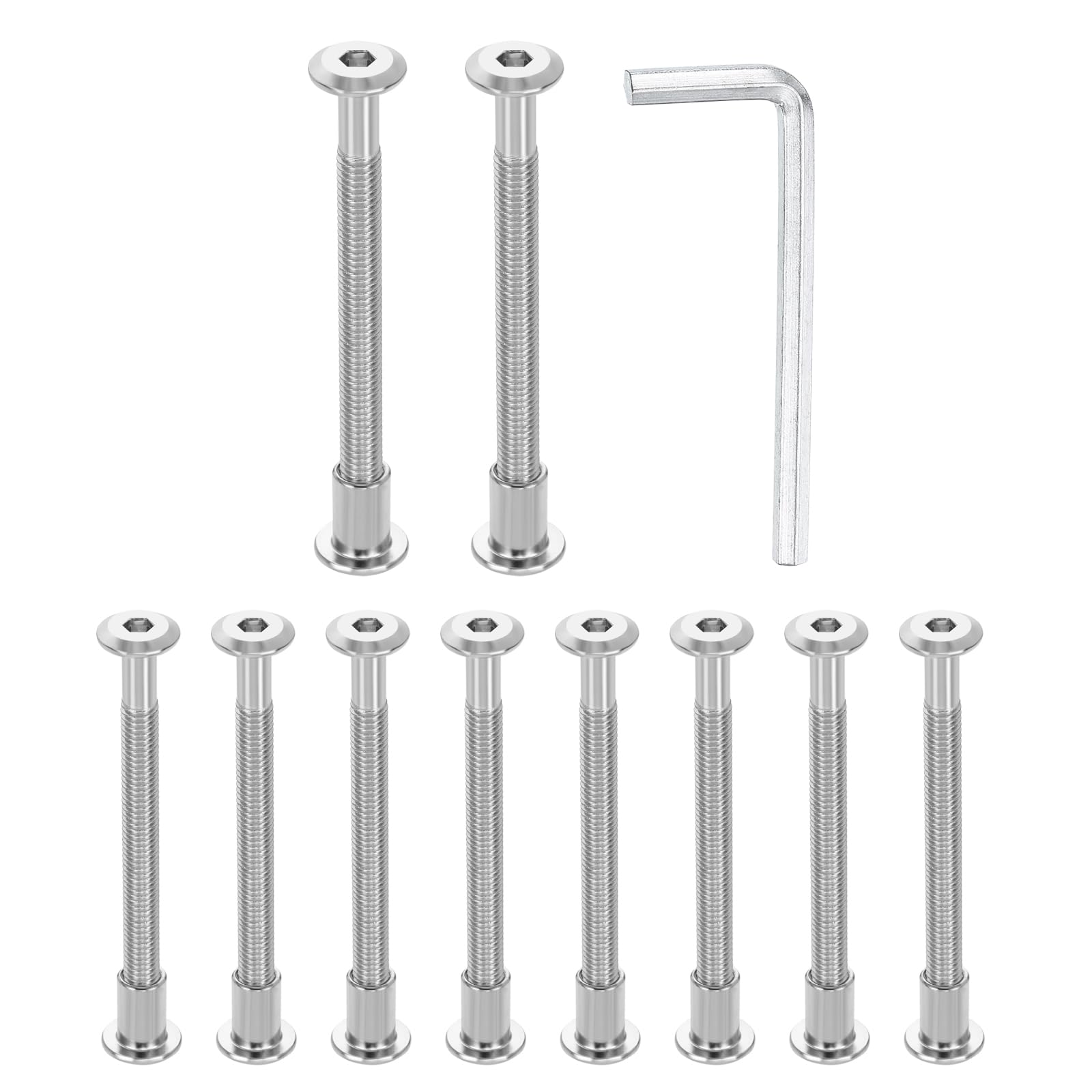 sourcing map 10 Set M6x70mm Hex Drive Socket Cap Bolt and M6x12mm Nuts with M4 Hex Wrench, Furniture Connector Bolts and Screws for Furniture Countersunk Belt, Silver