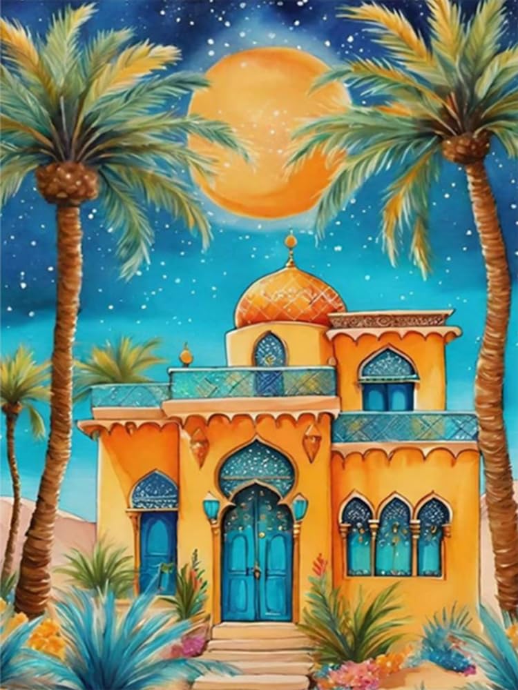 Wihgkin Cross Stitch Kits for Adults 11CT Printed Cross-Stitch Kit Mosque DIY Beginner Stamped Embroidery Kits Wall Art Home Decoration （16x20 Inch）