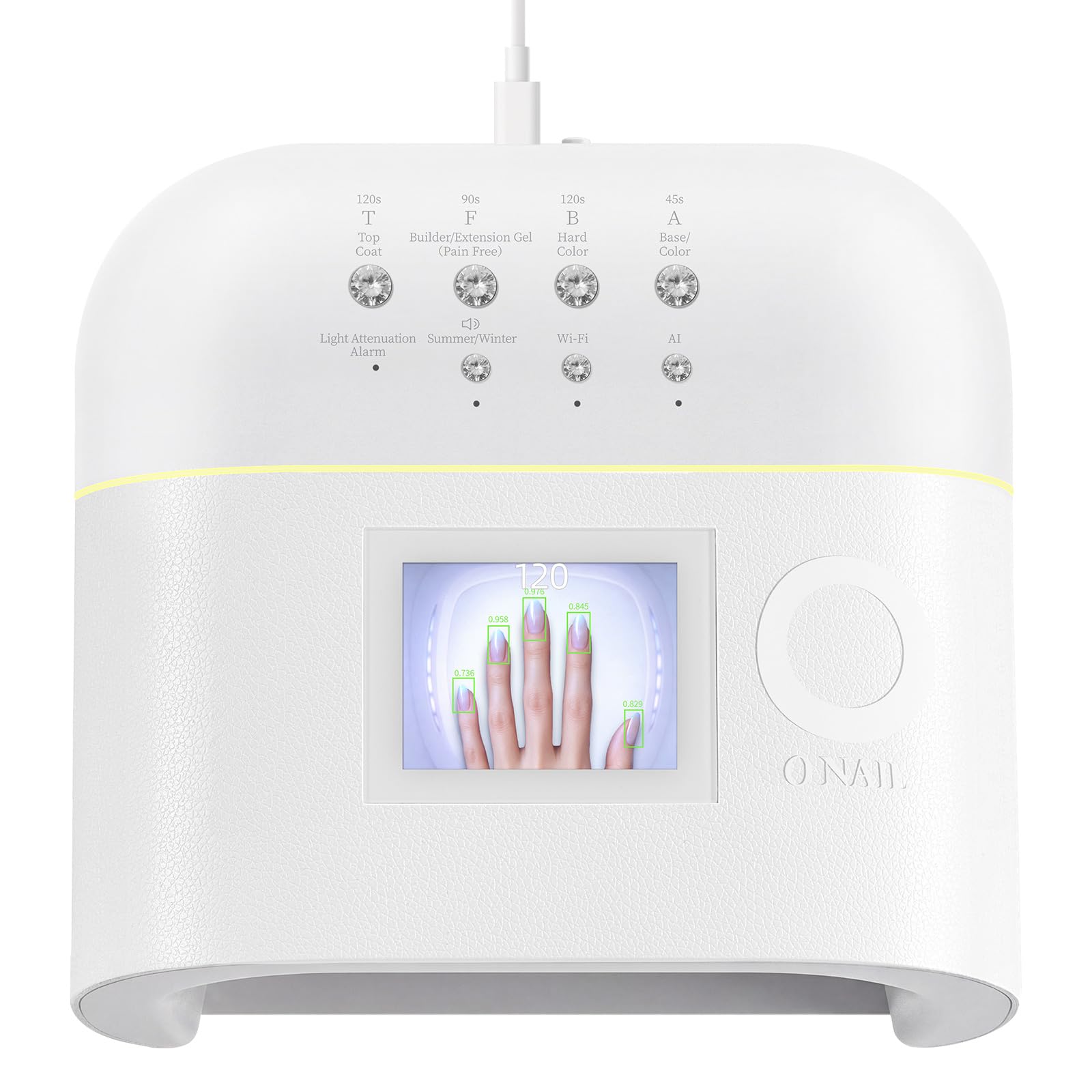 AI UV LED Nail Lamp for Gel Nails - O NAIL Smart Nail Dryer for Gel Polish with AI Detection, Portable Compact, Skin Friendly Curing Light for Nail Art DIY Home & Travel Beginners(Plug-in Version) White