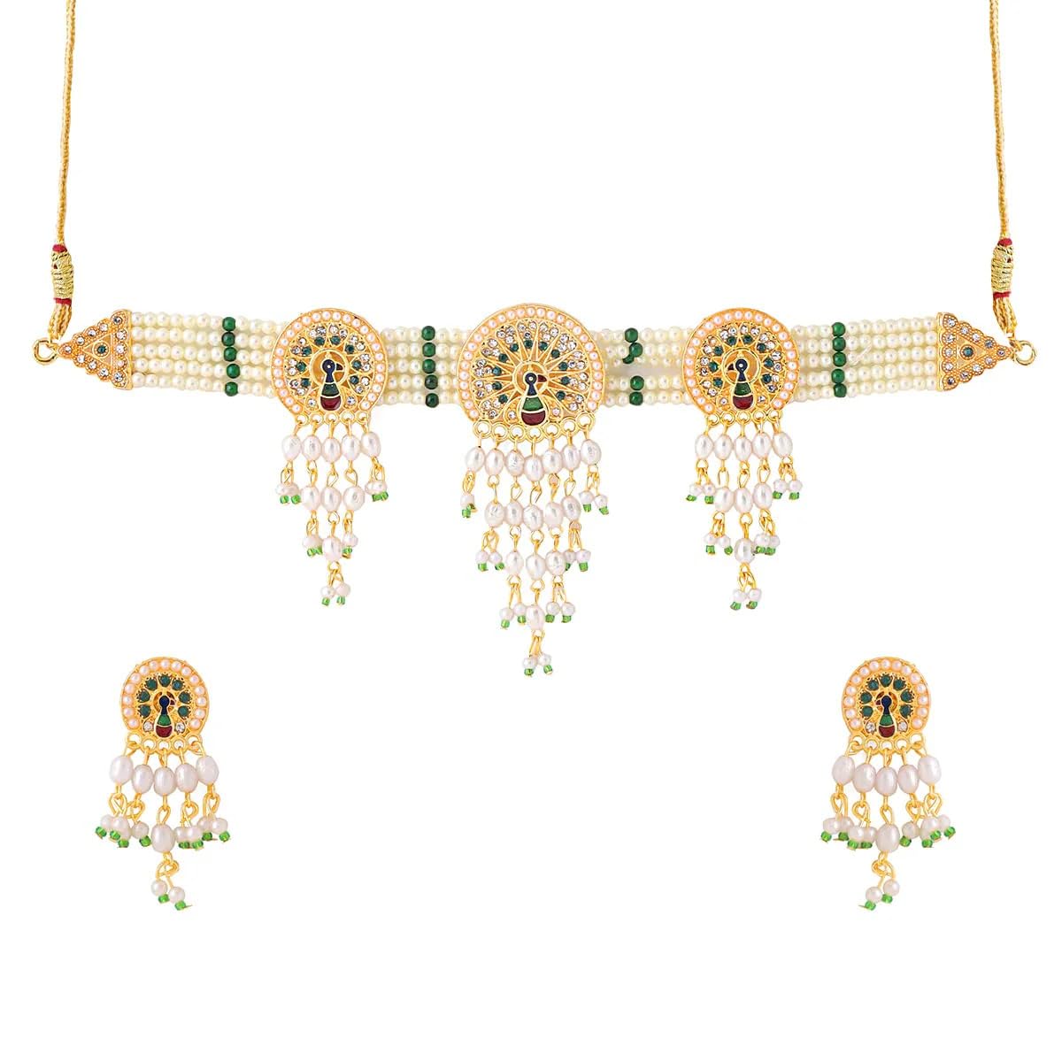 MDMINFY Jewellery Set | Gold Plated Traditional Choker Necklace | Birthday/Anniversary Gift for Wife, girls and women Green Meenakari Bridal Choker Necklace Earring & Maangtikka Set For Women (B0D8ZGYYXX) Amazon Price History, Amazon Price Tracker