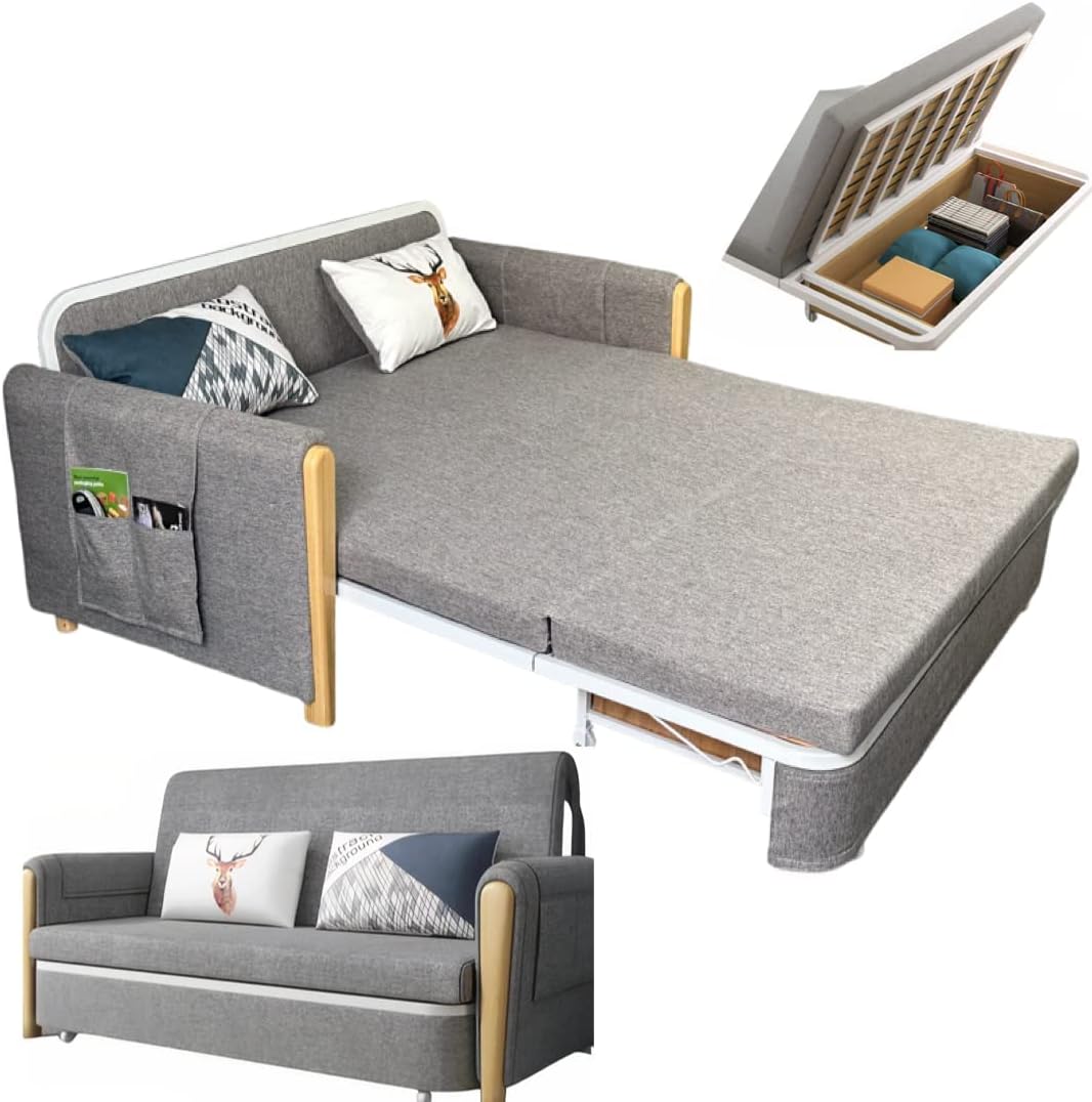 UNICORN FURNITURE Sofa Bed Modern Reclining Foldable Bed Pull Out Sofa Bed With Storage for Living Room Office, Guest, Space Saving Convertible Sofabed Multifunctional in Made to Match Cushions (Grey)