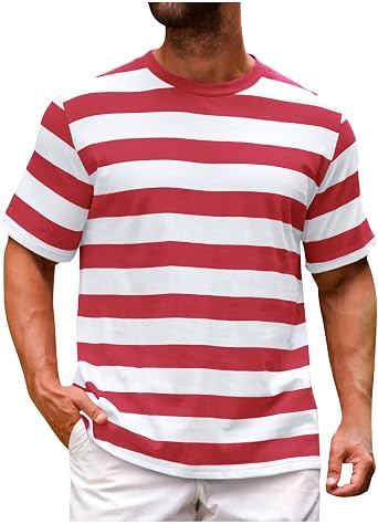 Mens Casual T-Shirts Striped Crewneck Athletic Lightweight Shirt Color Block Short Sleeve Vacation Tee Fashion Tops