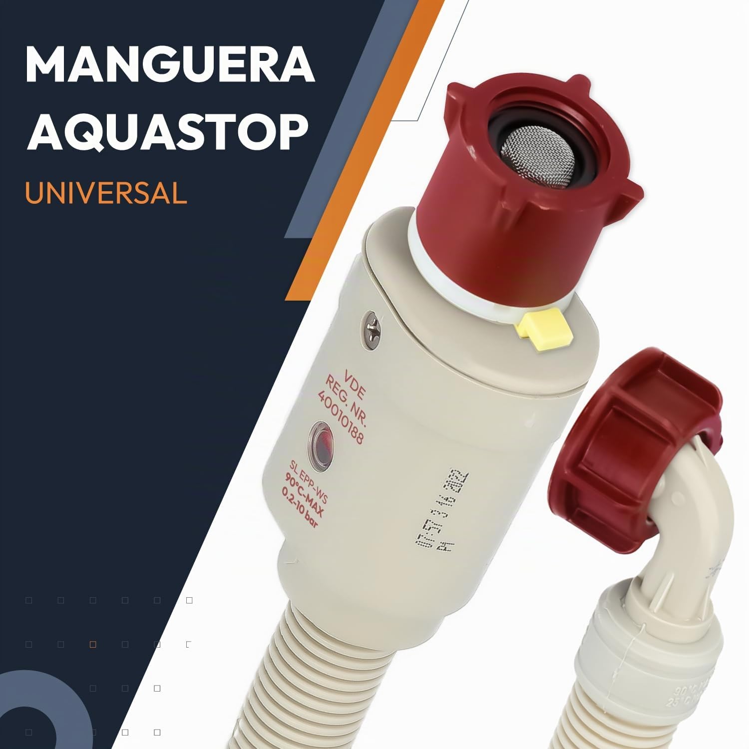 Kenekos - 1,5m - 3m Manguera Aquastop 3/4 pulg. rosca máx. 90°C, manguera de entrada de seguridad incl. válvula de seguridad+filtro de suciedad para lavadora, manguera de entrada Aquastop 1,5 m
