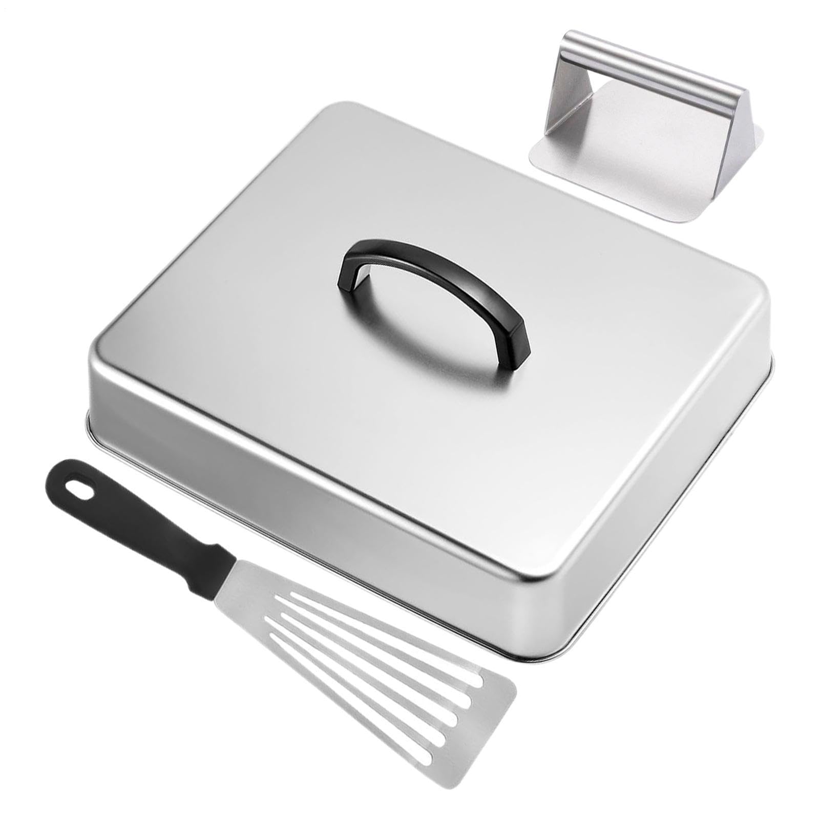 Couvercle de gril rectangulaire haute rétention thermique et burger smasher poids lourd en inox