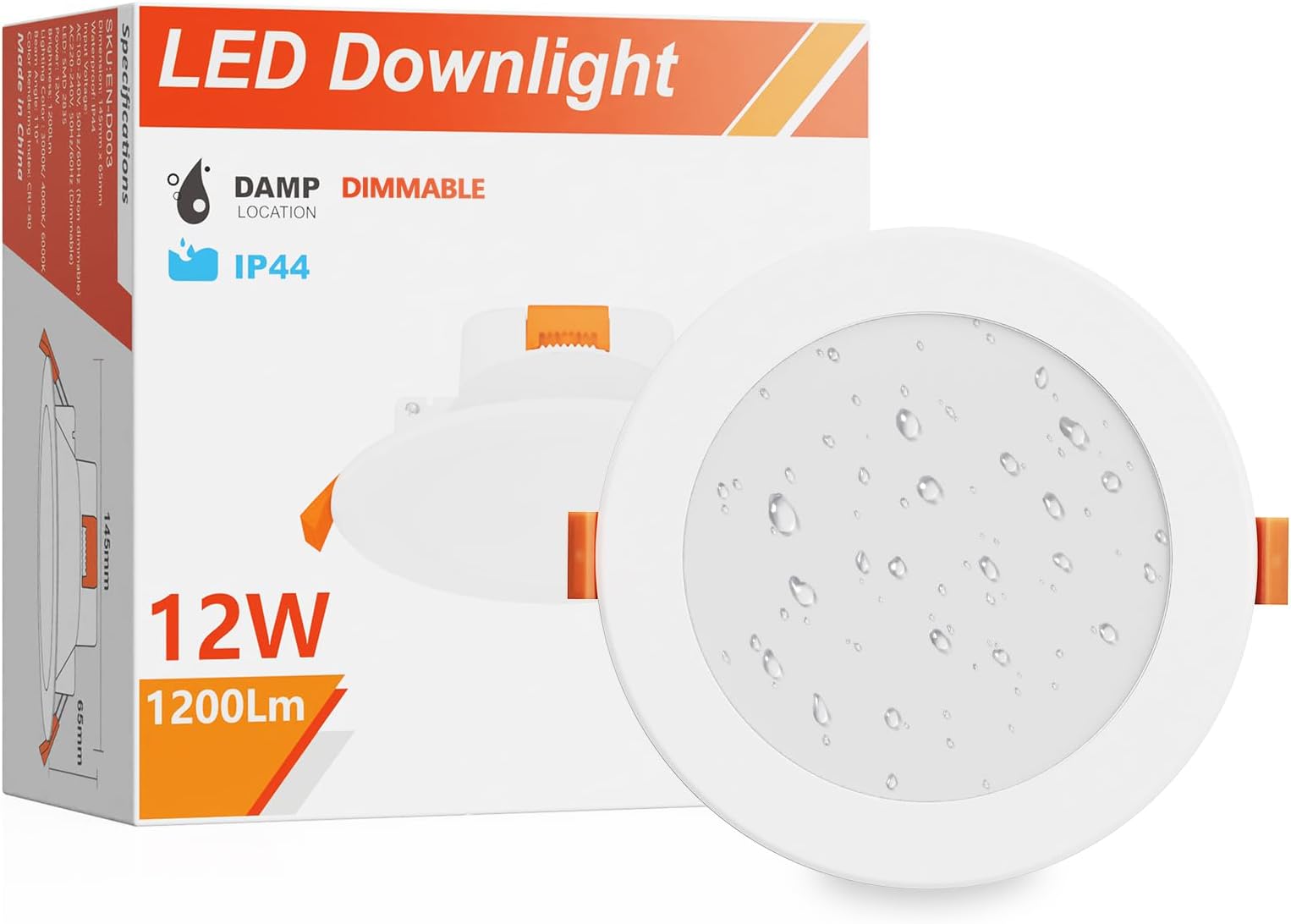 ENUOTEK Dimmable 12W Ceiling Recessed LED Downlights Ceiling Lamps 3000K 4000K 6000K Lighting Color Adjustable 220V-240V Ceiling Hole Diameter 110-135MM IP44 Dampproof 1 Lamp