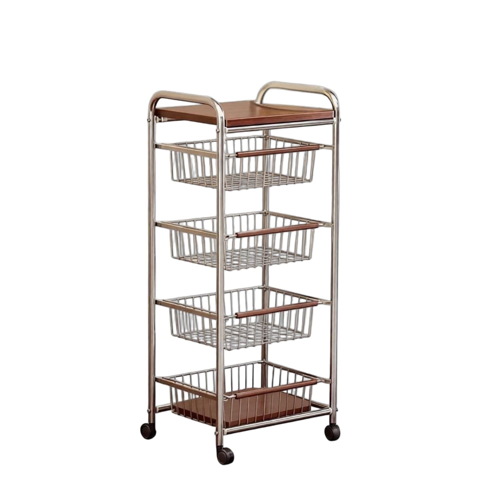 Carrello Portaoggetti da Cucina Carrello Cucina Carrello Portaoggetti Rotelle Struttura Stabile in Acciaio al Carbonio E Piano in Legno Scorre, Nero, Ampio 5-Strati