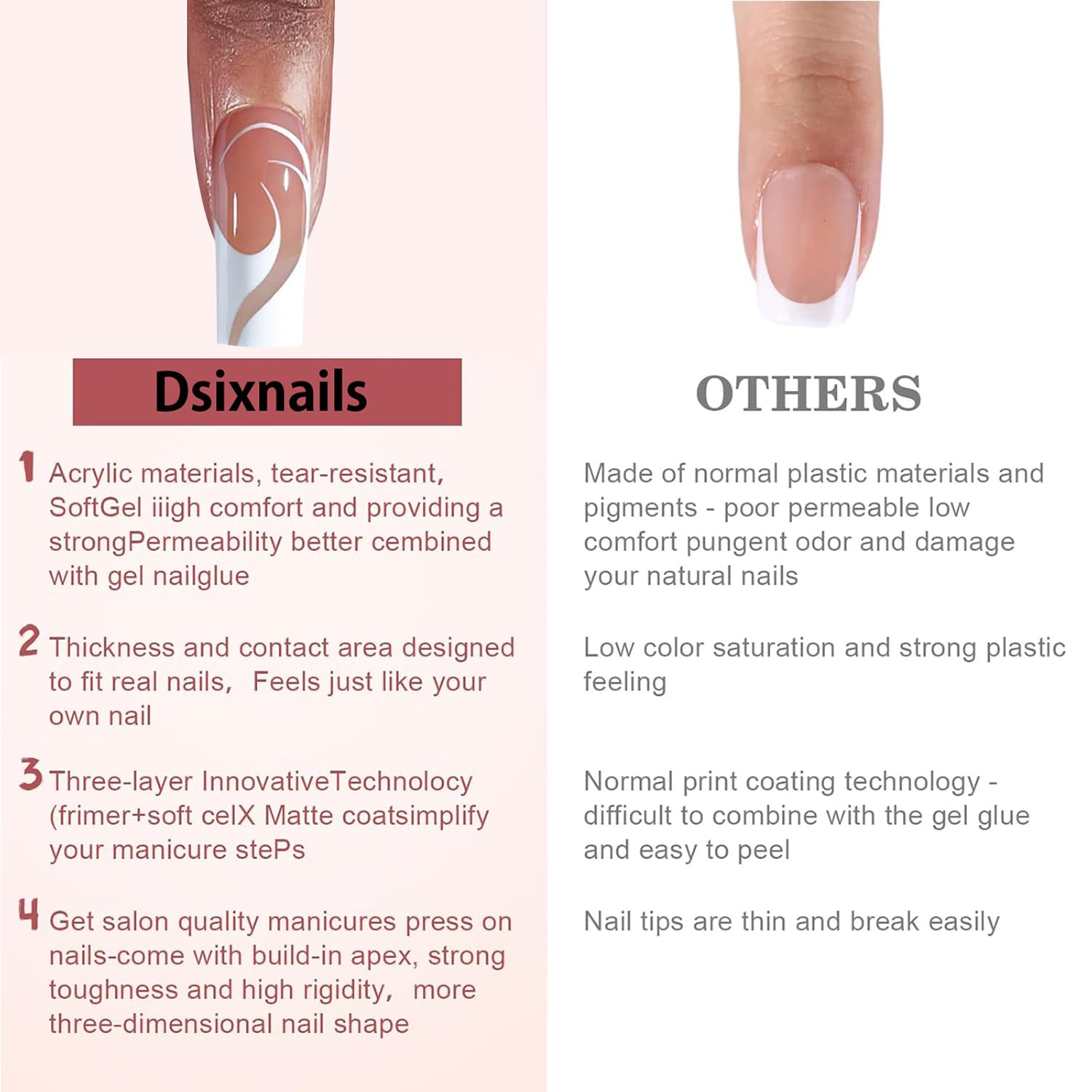 Dsixnails French Tip Press on Nails, 150pcs Square Long Swirl French Gel Nail Tips, Pre-lasting Soak Off Acrylic Fake Nails, No Need to File False Nail Tips Extension for Women Nails, 15Sizes