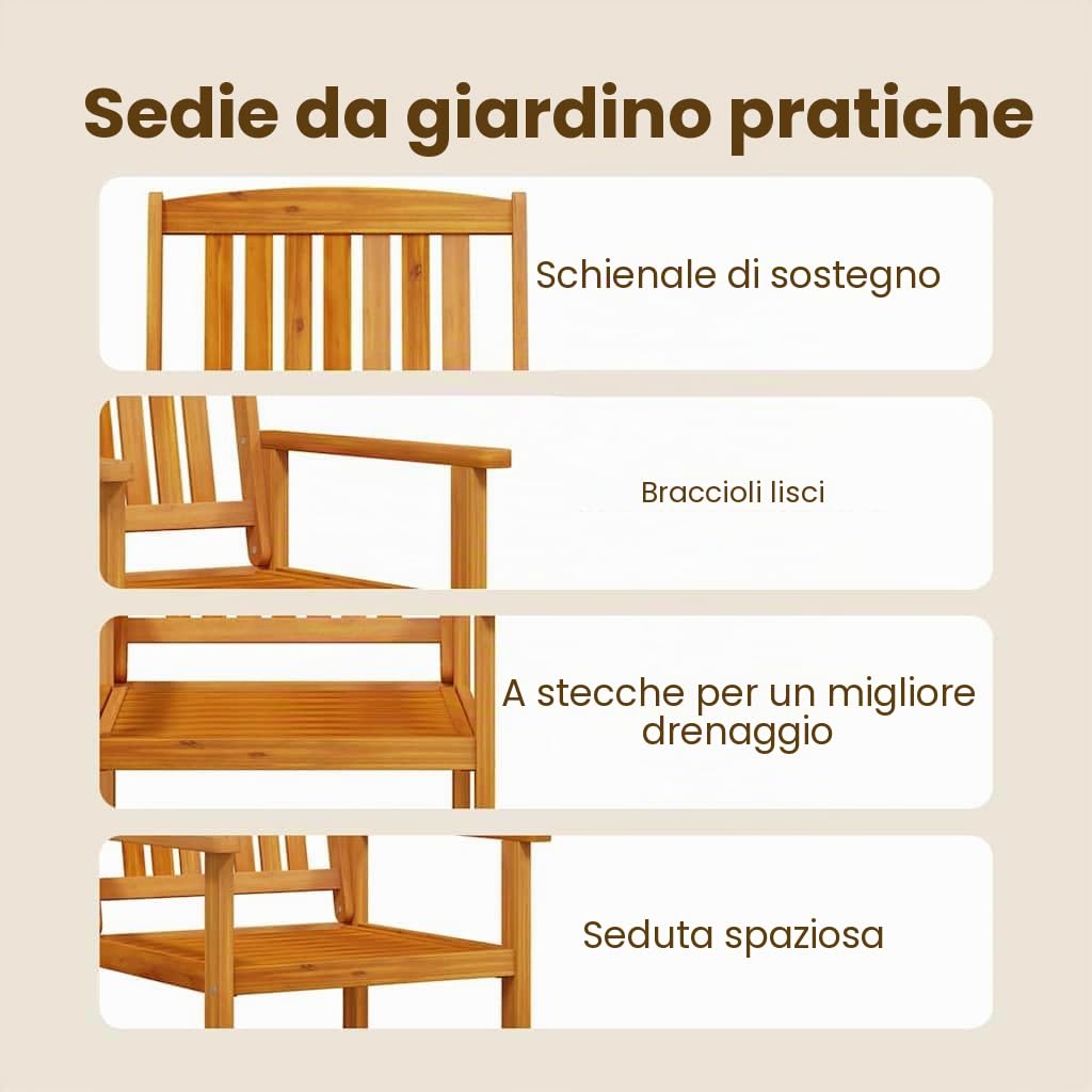 vidaXL Set da Pranzo per Giardino 9 pcs Marrone, Set da esterno in acacia, arredo giardino rustico, tavolo e sedie per terrazzo e feste in giardino