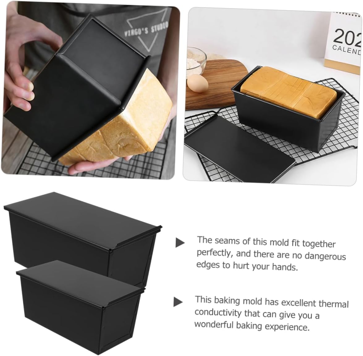 Ciieeo 2pcs Nonstick Loaf Mold with Lid Toast Baking Pan Carbon Steel Bread Baking Mold for Homemade Toast and Meatloaf Smooth Edges Capacity for Family Gatherings