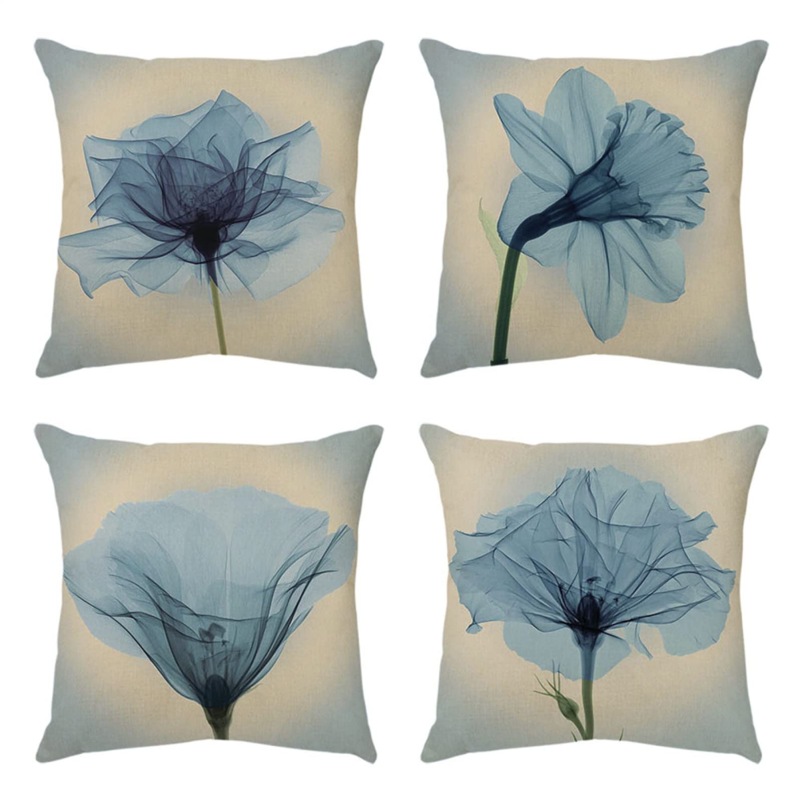 4 Piezas Funda de Almohada Flor Azul Abstracta Fundas de Cojín Terciopelo Sencillo y Decorativo para Sofá Camas Dormitorio Coche Lino Cojines Throw Pillow Covers 80x80cm/32x32 Inch