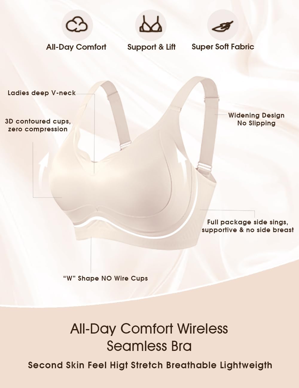 SHIJIALI Womens Wireless Bra Supportive Seamless Bras Full Coverage Push Up Comfortable No Underwire Tshirt Bras - Image 5