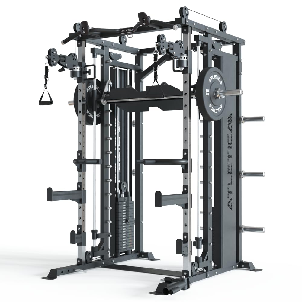 ATLETICA Fortress Multipresse Set | Target | Kraftstation mit B6 Hantelbank, Jammer Arms, Smith Machine & 360° Cable Cross | Kabelzug mit 180kg Steckgewichten